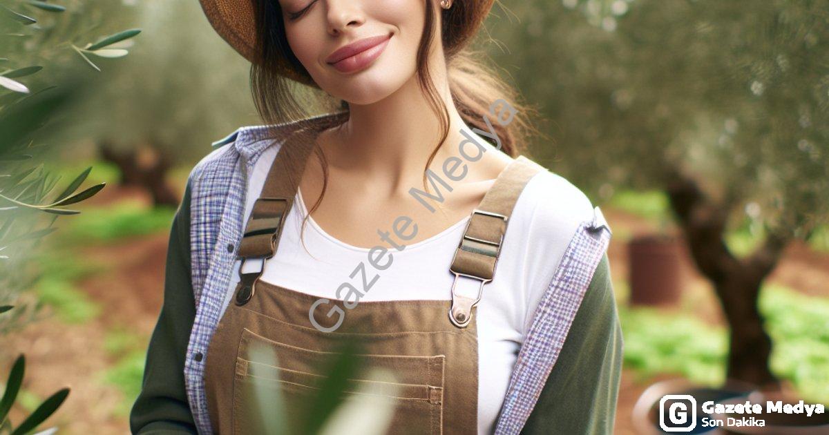 "Genç kadın çiftçi Gül Dural huzuru zeytin bahçesinde buldu" başlıklı haber için fotorealistik, prof