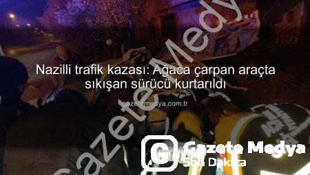 Nazilli trafik kazası: Ağaca çarpan araçta sıkışan sürücü kurtarıldı